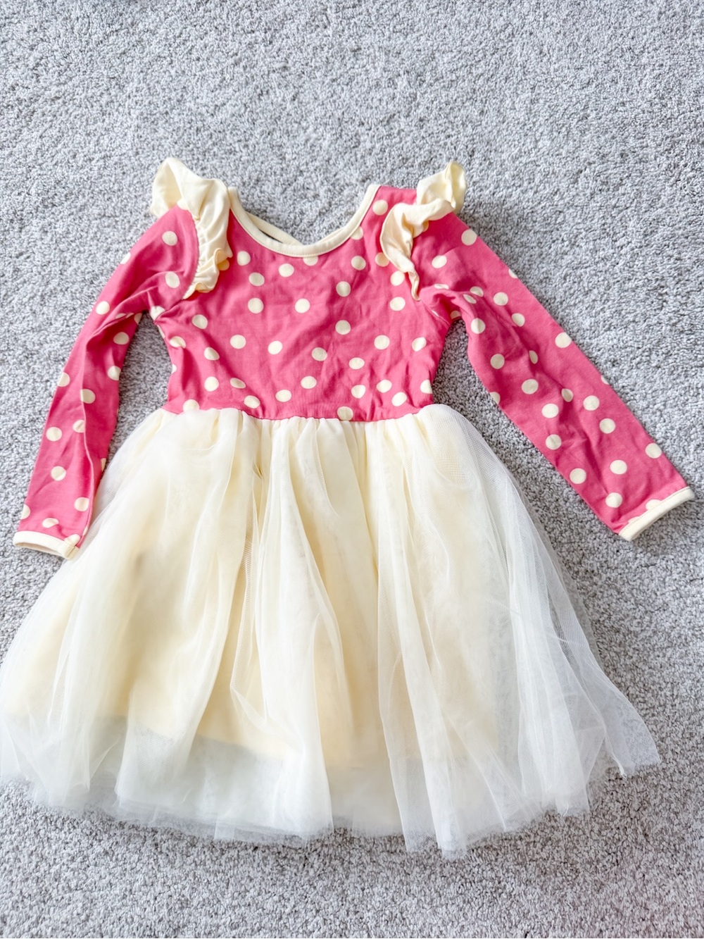 Girls Pink Polka Dot & Cream Tulle Party Dress